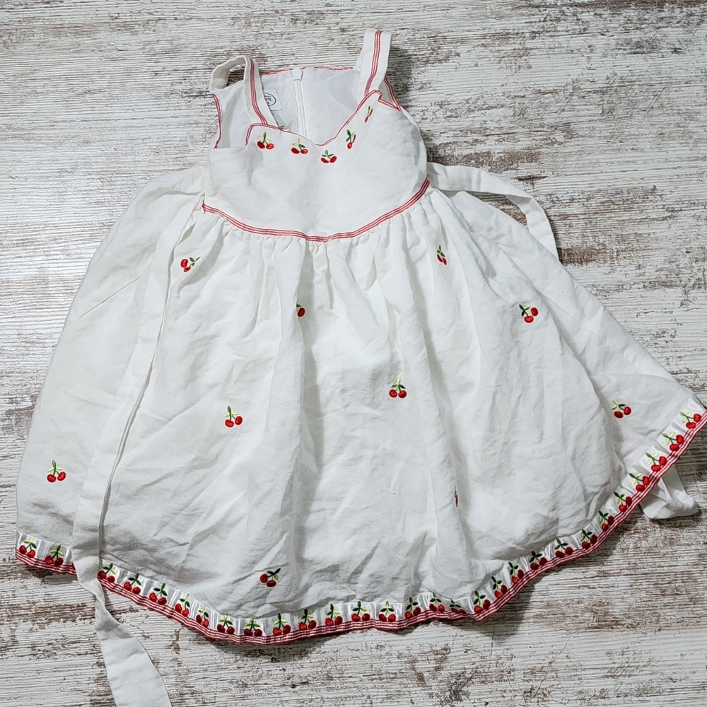 Girls Talbots Kids Linen Blend Dress size 2 White Cherries